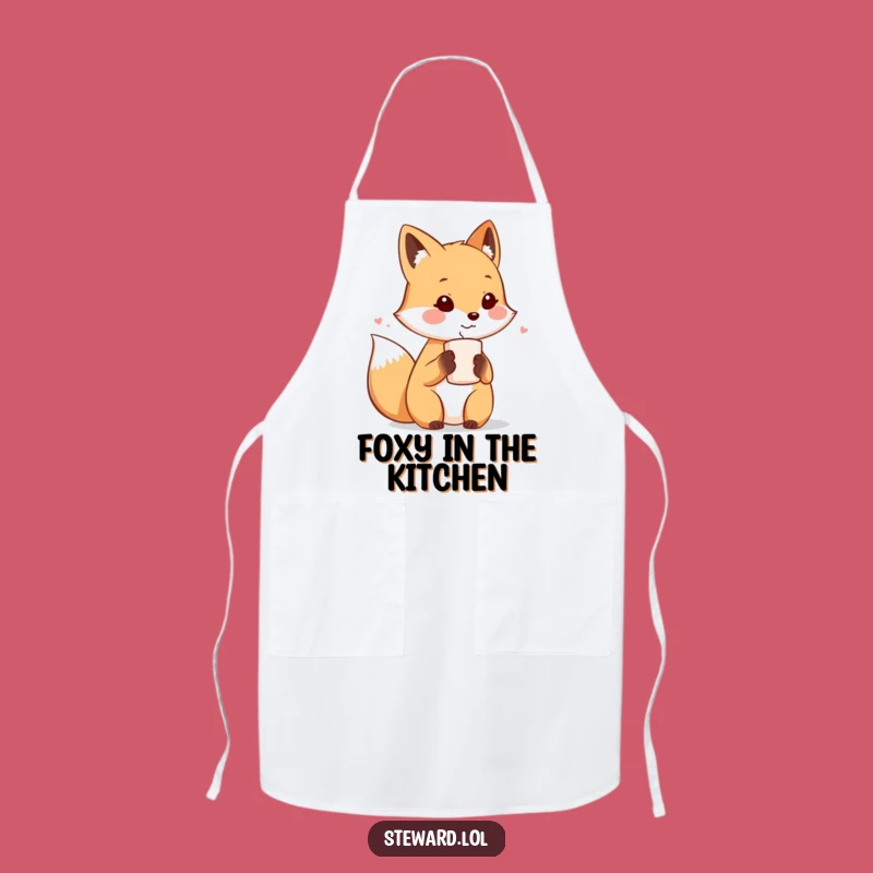Funny Fox Host Apron: Cute Fox Offering Beverage, Kitchen Fun Funny Gift!