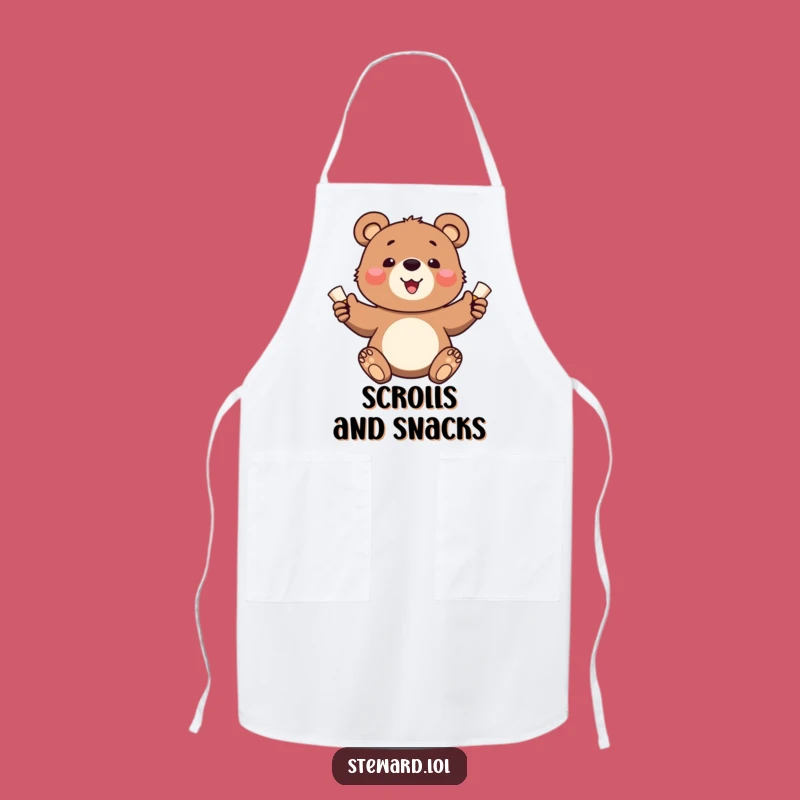 Funny Bear Cub Apron: Cheerful Scroll Messenger, Kitchen Fun & Humorous Gift