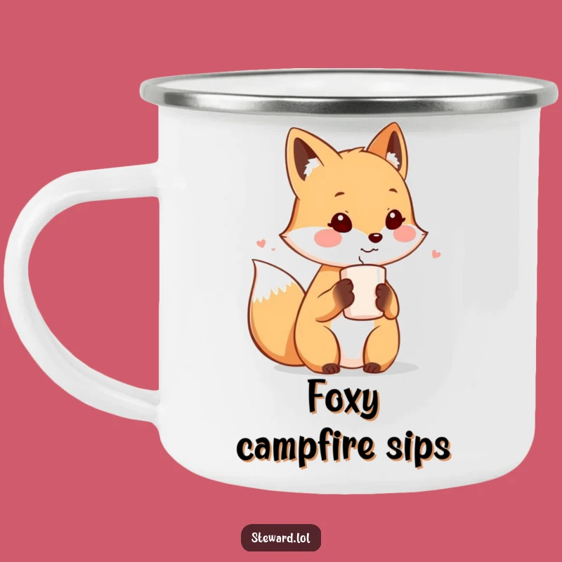 Funny Fox Host Camping Mug: Cute Fox Offering Drink, Outdoor Funny Gift!