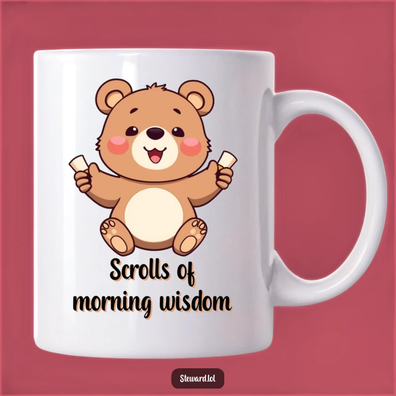 Funny Bear Cub Gift Mug: Cheerful Scroll Messenger, Perfect for Novelty Lovers