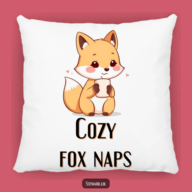 Funny Fox Host Pillow: Cute Fox Offering Drink, Cozy Funny Gift!