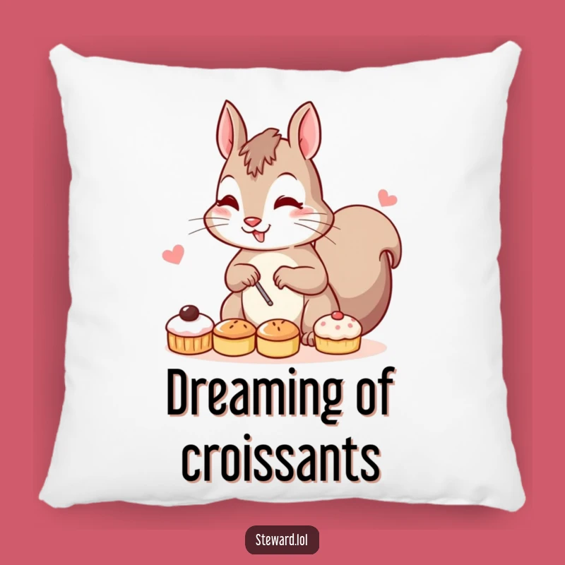 Funny Squirrel Pastry Pillow: Determined Baker Squirrel Couch Cushion, Comfy Funny Gift!