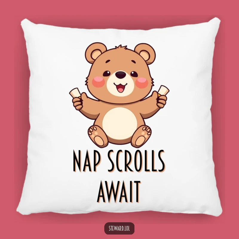 Funny Bear Cub Pillow: Cozy Scroll Messenger, Soft & Humorous Accent Decor