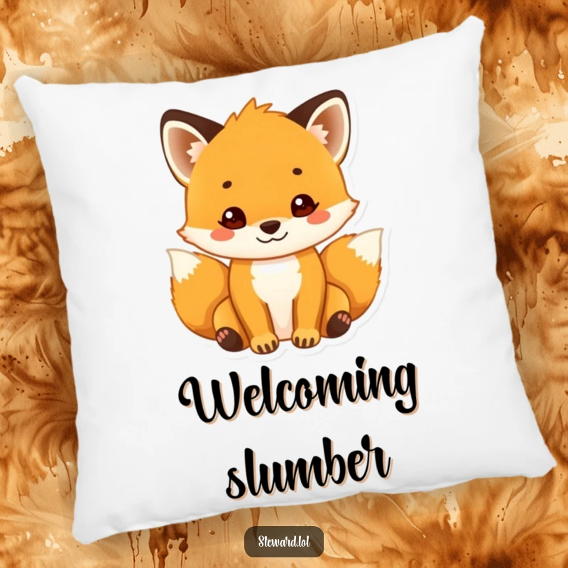Funny Fox Pillow: A soft pillow showcasing a smiling fox cub with a welcoming gesture, providing comfort and a funny decorative touch for any room.