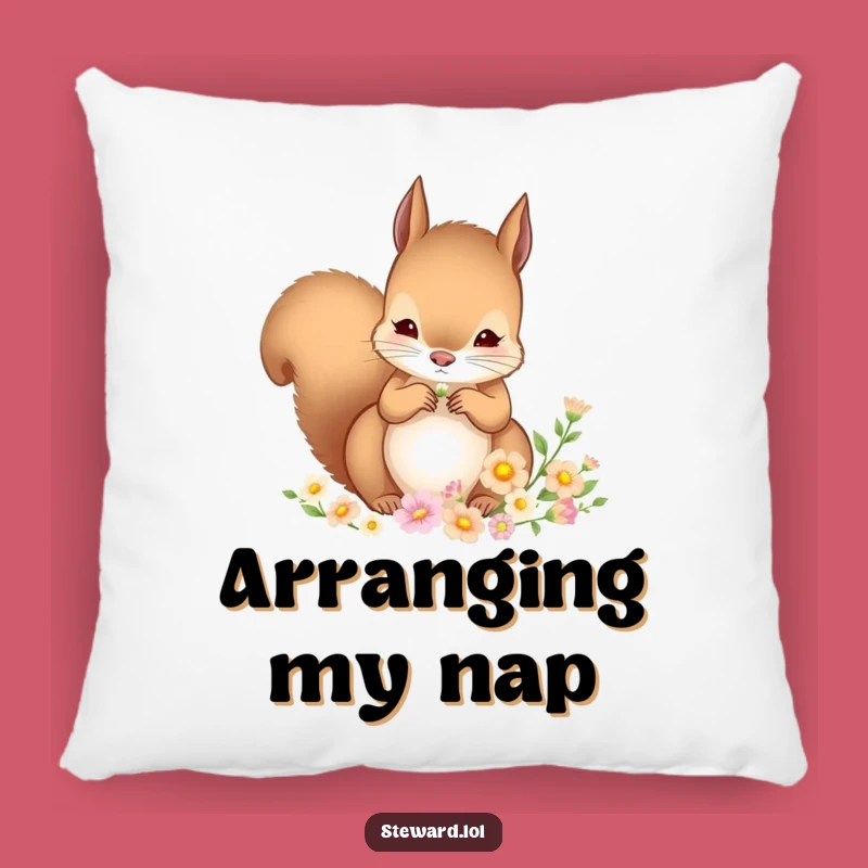 Funny Squirrel Pillow: Flower Arranging Critter - Soft & Artistic Humorous Accent Gift!