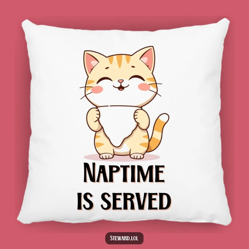Funny Cat Waiter Pillow: Cozy Up with a Smiling Feline