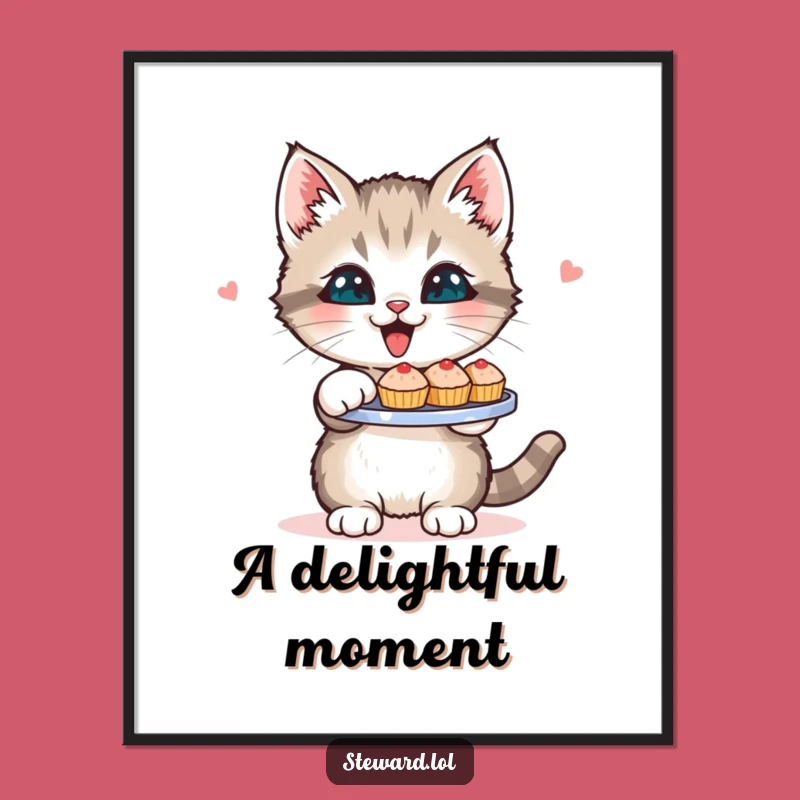 Funny Kitten Digital Art Print: Serving Delights - Instant Cute & Humorous Wall Decor Funny Gift!