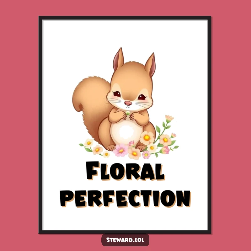 Funny Squirrel Digital Art Print: Flower Arranging - Instant Artistic Wall Decor Funny Gift!