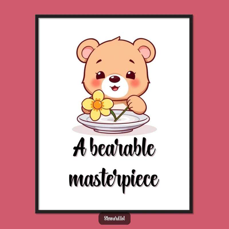 Funny Bear Cub Art Print: Happy Cub Plate Decorator, Sweet Wall Decor Funny Gift!