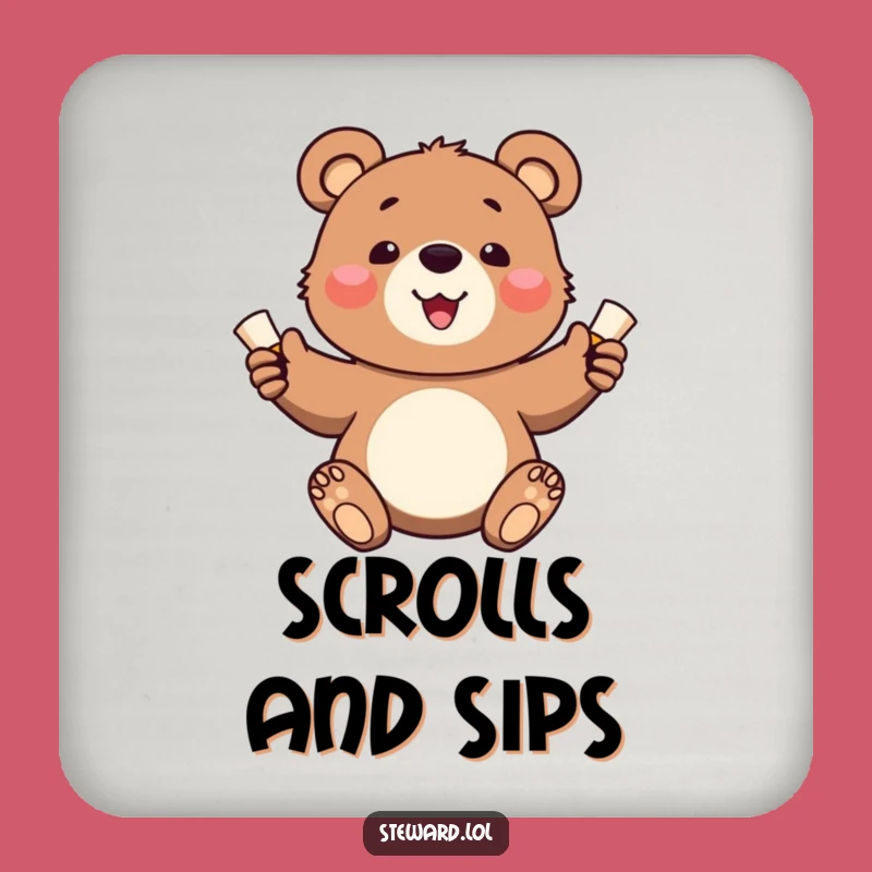 Funny Bear Cub Drink Coaster: Cheerful Scroll Messenger, Protect Surfaces with Humor