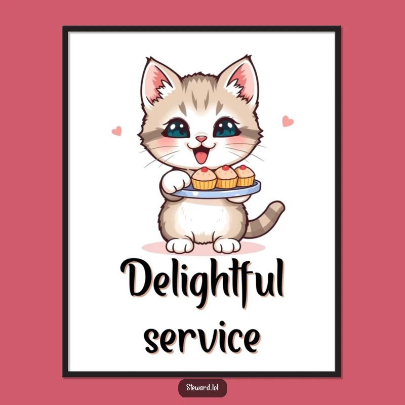 Funny Kitten Poster: Serving Delights Art - Cute & Whimsical Wall Decor Funny Gift!