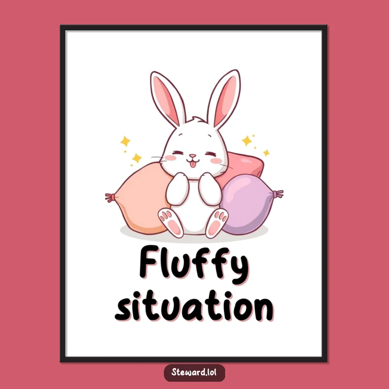 Funny Bunny Poster: Fluffing Cushions Art - Whimsical & Cozy Wall Decor Funny Gift!
