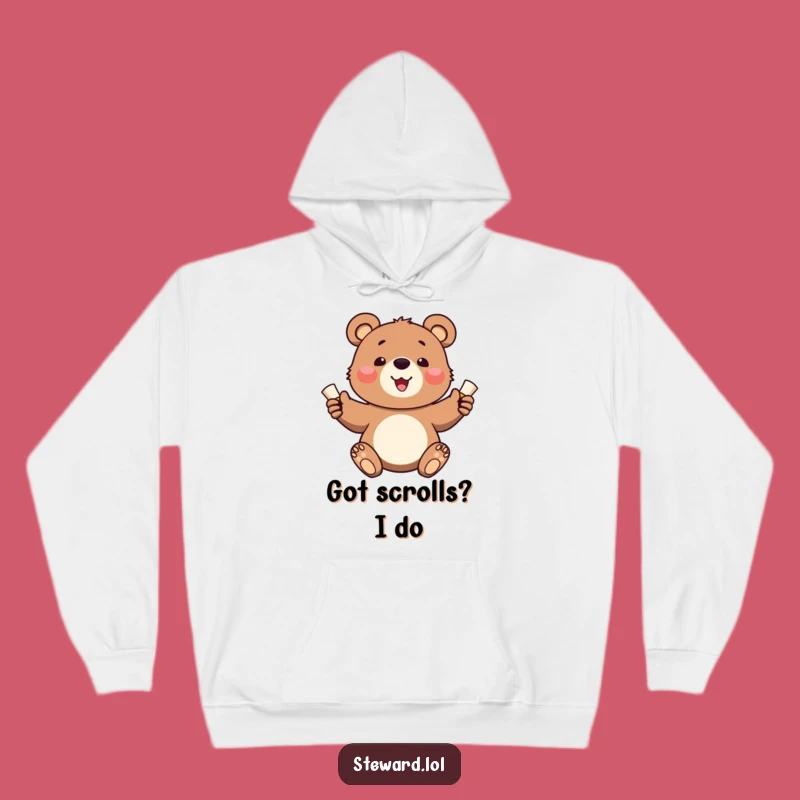 Funny Bear Cub Hoodie: Cozy Scroll Messenger, Warm & Humorous Gift for All