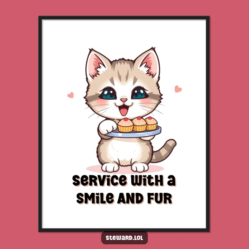 Kitten Serving Treats Printable Wall Art: Free Download for Cute Decor! Whimsical Art Gift