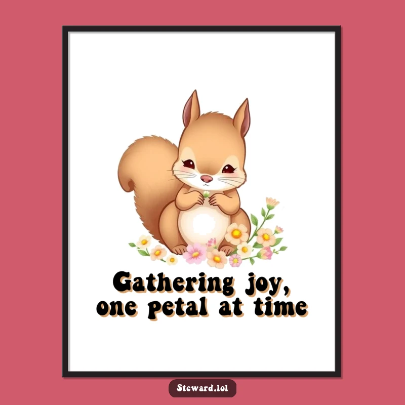 Squirrel Arranging Flowers Printable Wall Art: Free Download for Botanical Decor! Whimsical Art Gift