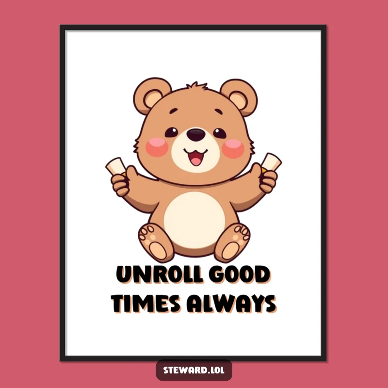 Free Printable Wall Art: Funny Bear Cub Sharing Scrolls, Hilarious Downloadable Decor