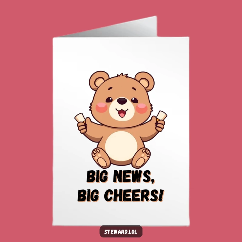 Free Printable Congrats Card: Funny Bear Cub Delivering Scrolls, Amazing Downloadable Gift