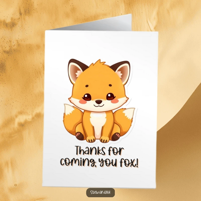 Funny Free Printable Thank You Card: A little fox cub with a warm smile, extending a welcoming gesture to express sincere thanks.