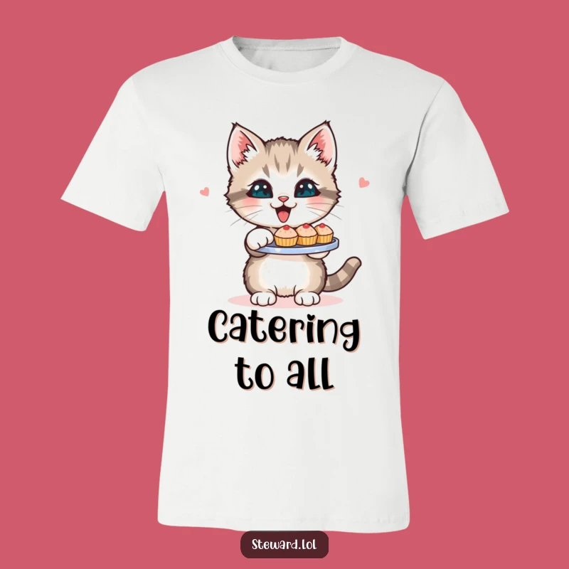 Funny Kitten T-Shirt: Enthusiastic Cat Serving Delights - Comfy & Joyful Tee Gift!