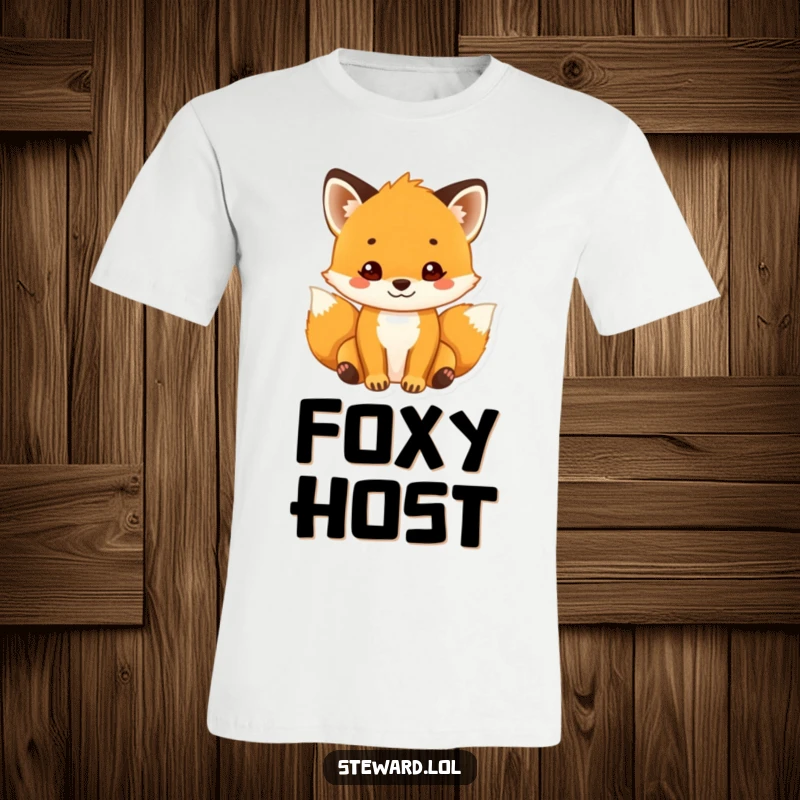 Funny Fox T-Shirt: A cheerful fox cub beaming with a welcoming smile, ready to greet visitors with open paws, embodying pure friendliness, a funny gift.