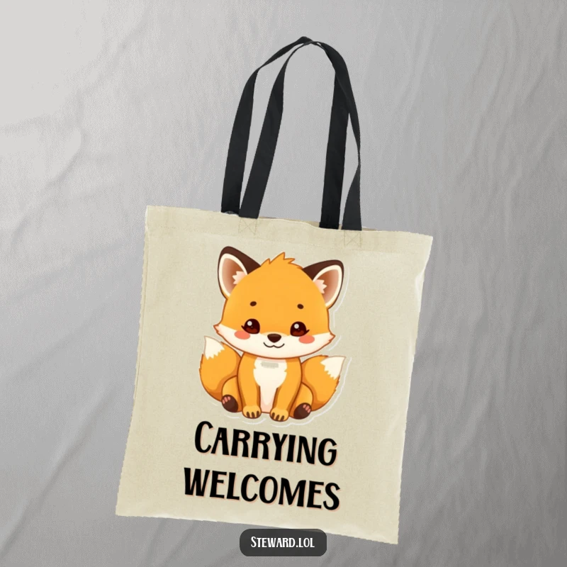 Funny Fox Tote Bag: A charming tote bag featuring a smiling fox cub ready to greet visitors, perfect for carrying items with a warm and friendly vibe.