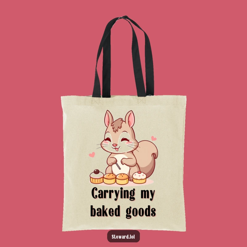 Funny Pastry Squirrel Tote Bag: Determined Baker Squirrel Hauling Treats, Practical Funny Gift!